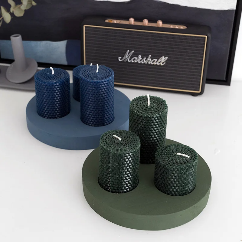 Nordic honeycomb pillar candle INS decor morandi tone candle handmade rolled beeswax candle