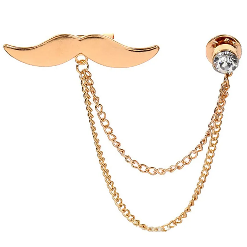Wholesale fashion crown men gold suit brooch lapel pin with chain