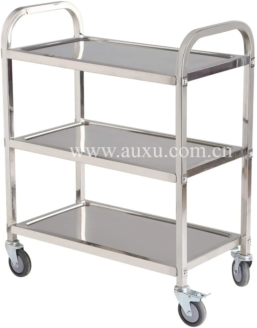 3 Shelf Multi-Functional Stainless Steel Trolley with Locking Wheels Household Service Trolley