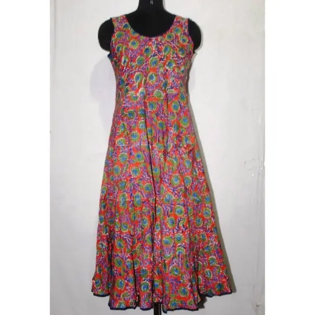 Indian block printed long cotton gown dress