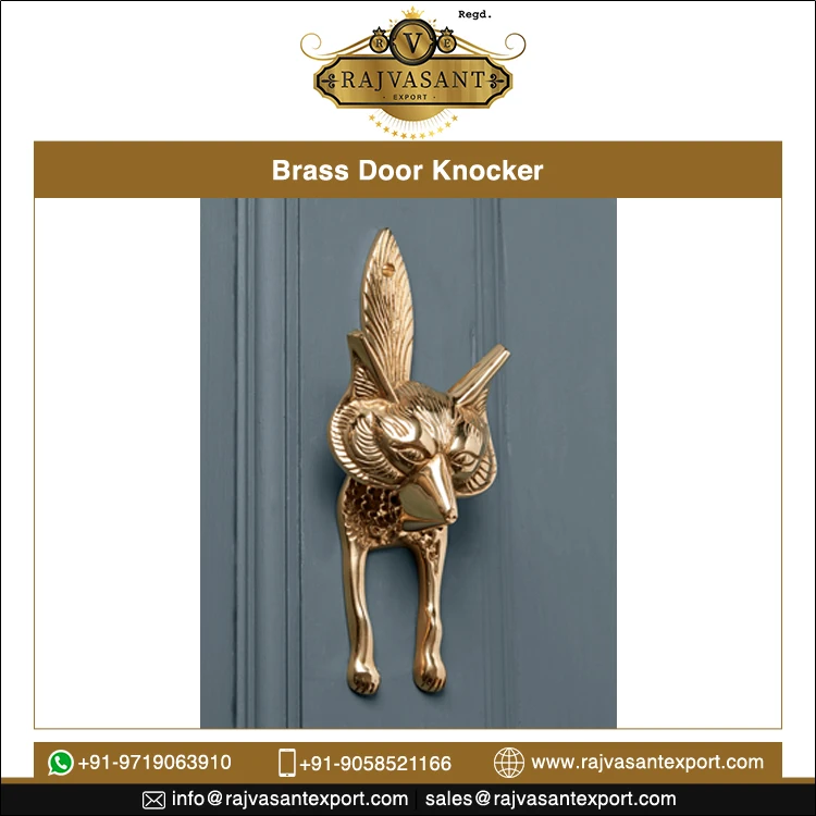 Satin Brass Animals Fox Face Shaped Antique Vintage Style Door Knocker at the lowest price from Indian wholesale Manufacturer
