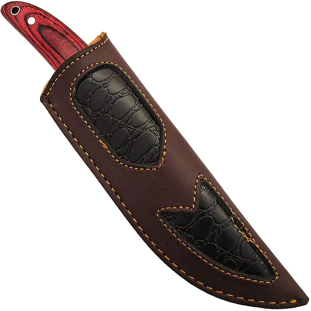 Охотничий нож ручной работы из дамасской стали с кожаным футляром