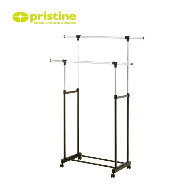 Laundry Products Adjustable Rail double pole rolling garment rack