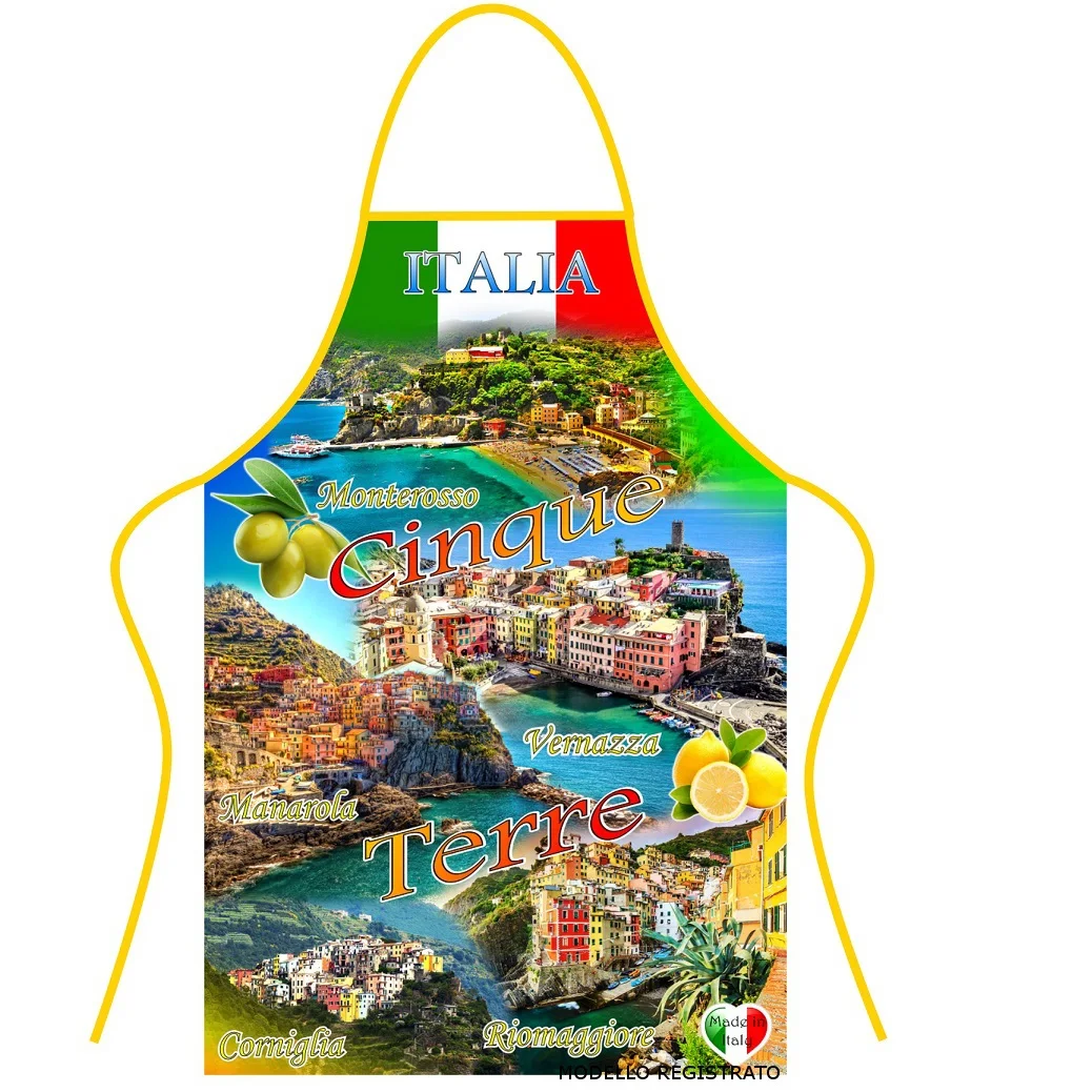Green Italian Aprons in Cotton Lemon Patterned