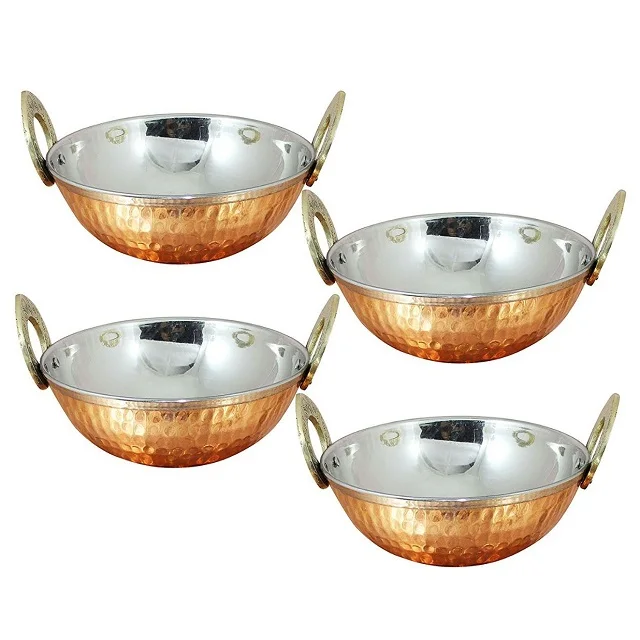 Stainless Steel Bowls Steel Pan with Solid Brass Handle ( Karahi Pan Kitchen Utensils Latest Copper Premium Set of 4 50 Sets