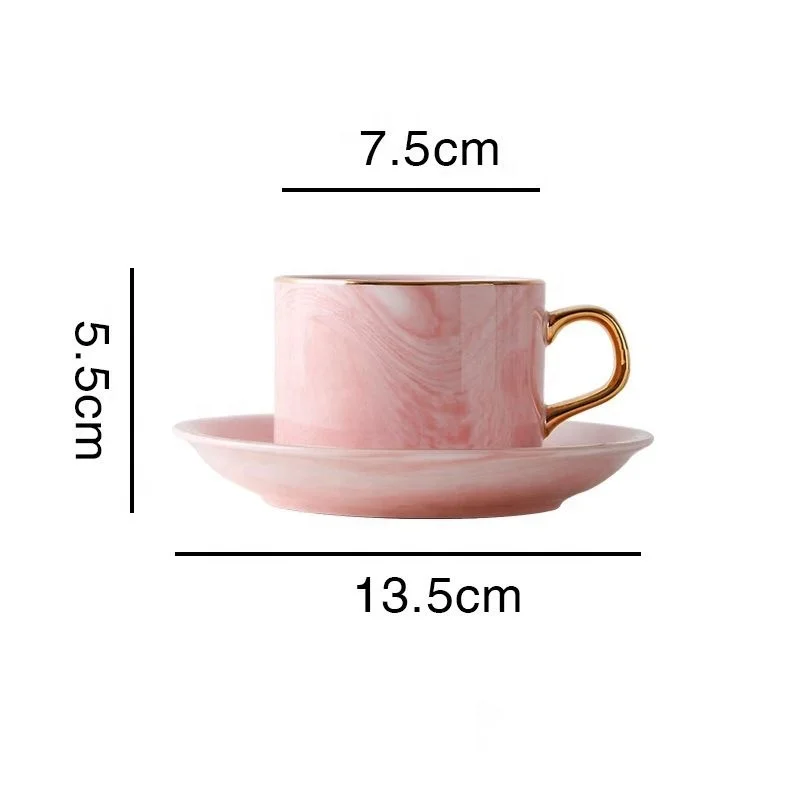 European style luxury simple ceramic coffee cup and saucer European style small luxury marbled afternoon tea cup set gift