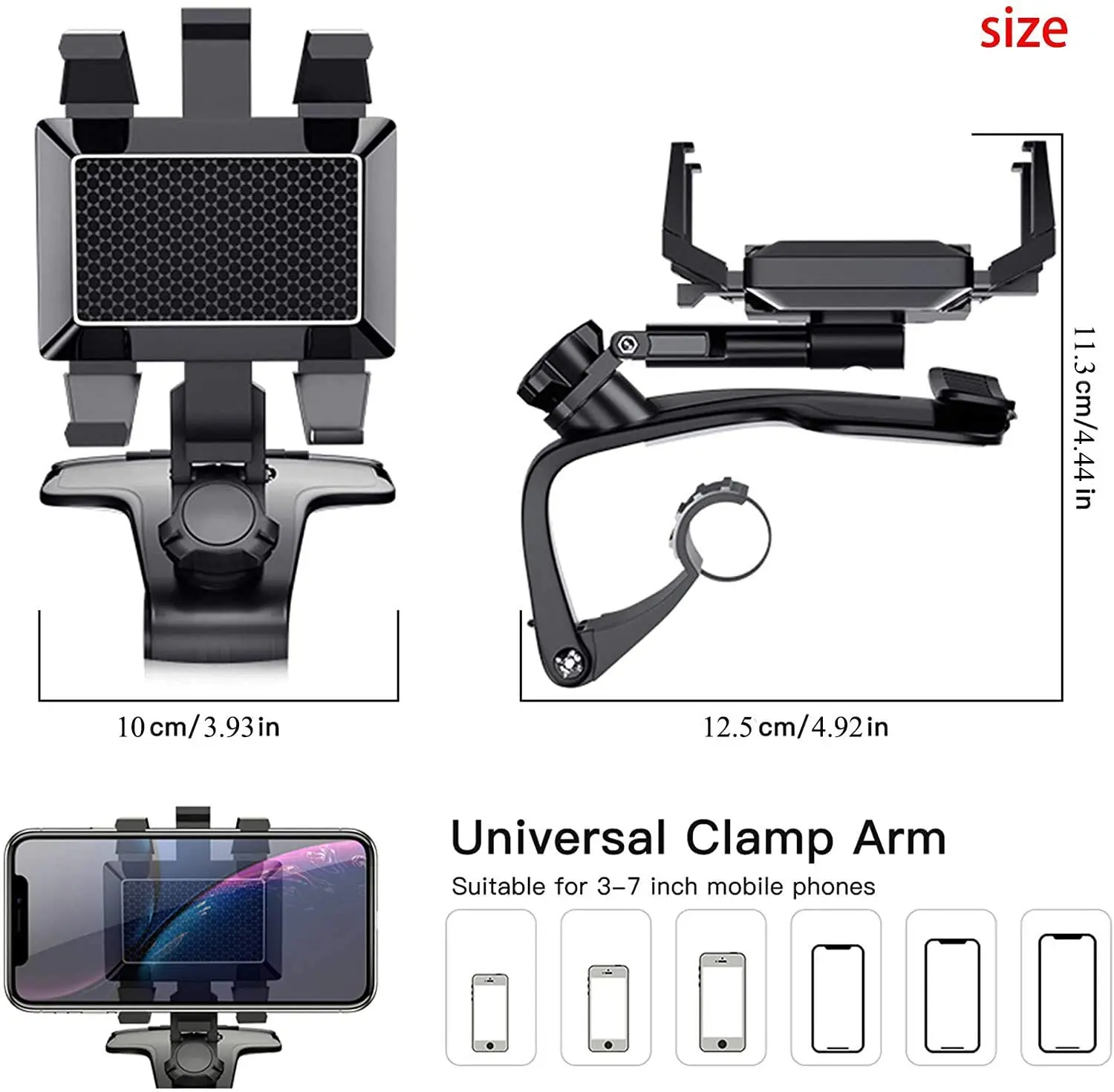 Multifunctional Car Phone Holder Clip on Dashboard Suitable for 4 to 7 inch Smartphones