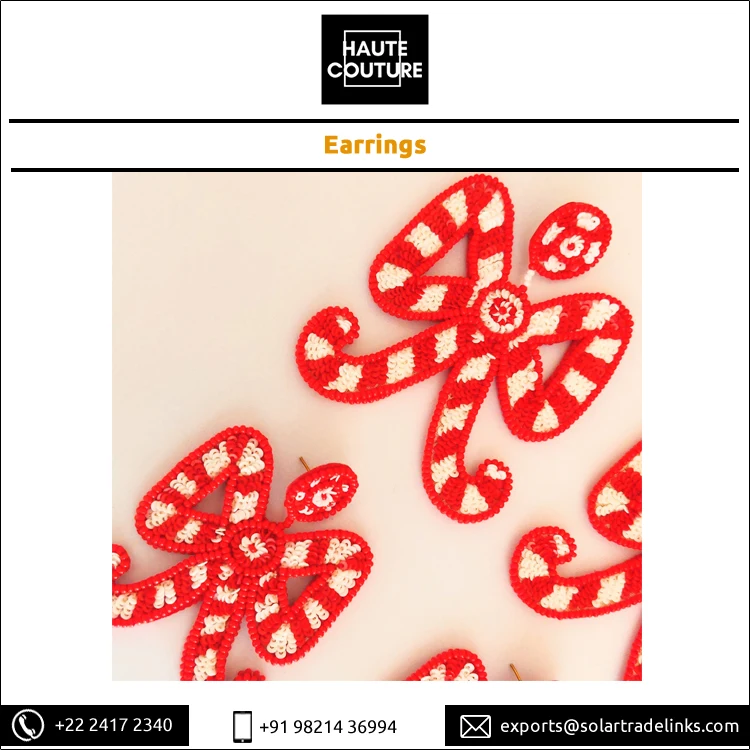 Sequins & Beads Made Candy Cane Drop Earrings Hand Embroidered Handmade Earrings from Contract Manufacturer