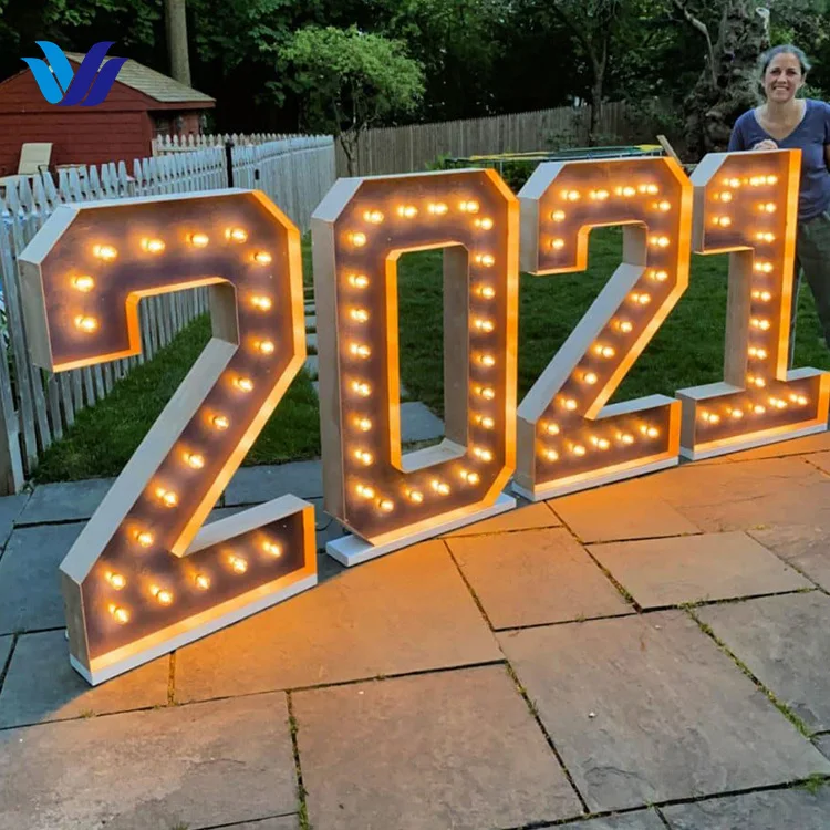 Hongsen Manufacturer Custom 3ft 4ft Light up Numbers Wedding Decor Sign Marquee Letter Giant Led Numbers
