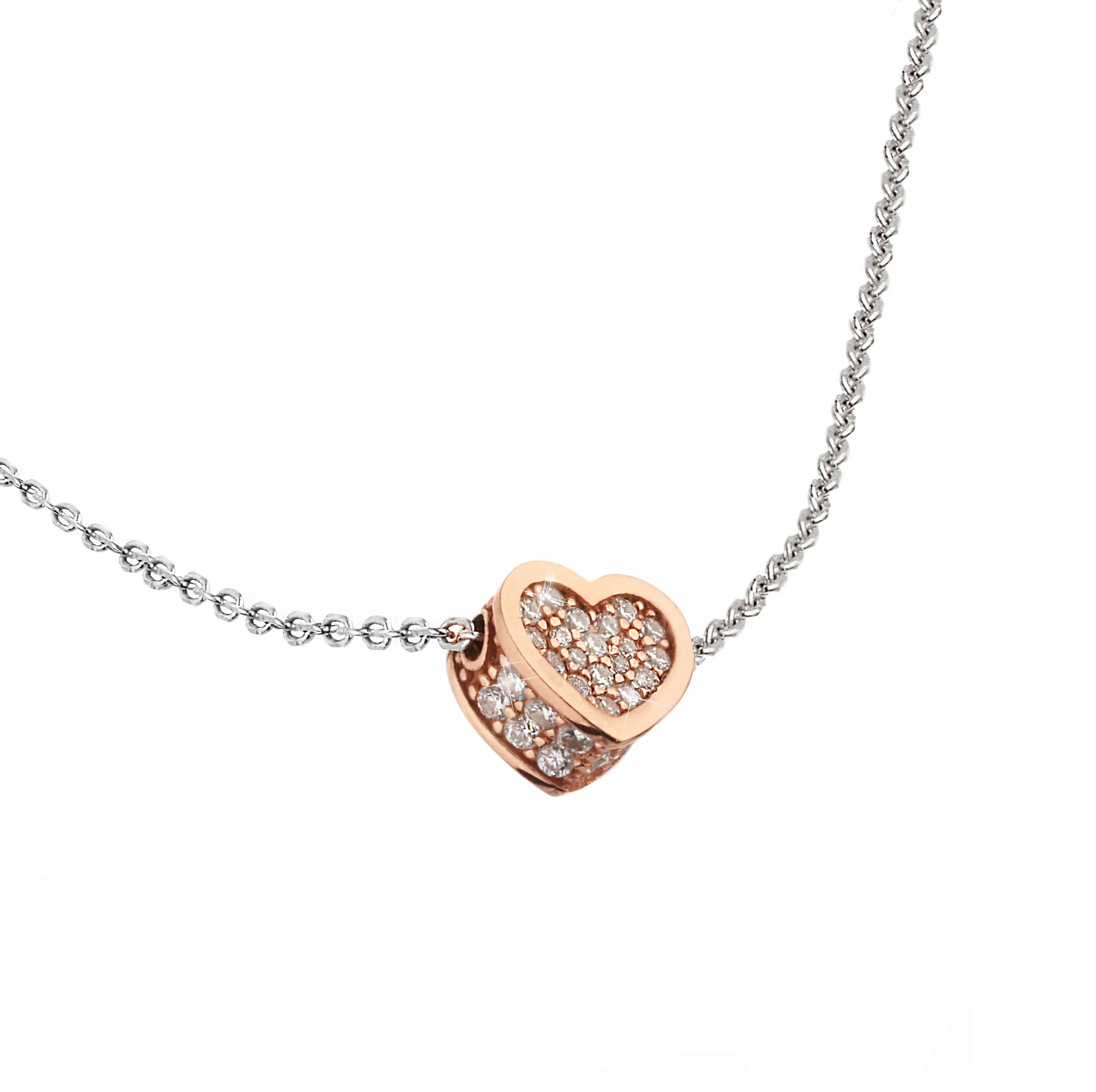 Silver jewelry set 925 sterling silver heart pendant necklace cubic zirconia silver heart gold plated 925 jewelry necklace heart