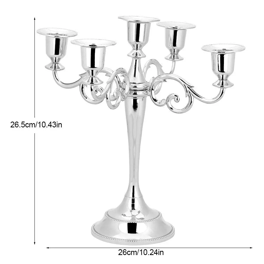 Handmade Heavy-Duty Aluminum Silver Candleholders 5-Arm Crystal Style for Home Decor Wedding Event or Christmas Parties