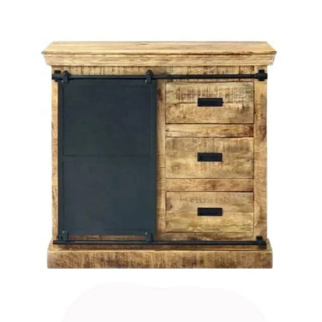 Furniture Wooden metal sliding Doors and 3 drawers For home Solid Mango Wood storage cabinets For living room