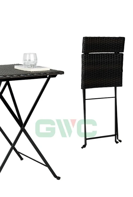 BeNK Small 3 Pieces Wicker Table and Chair Set for Outdoor Bacolny/ Wicker Rattan Coffee Table and Chair Bistro Set