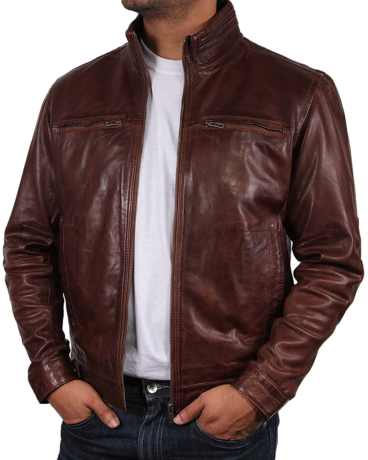Mens Genuine Leather Biker jacket Bomber Distressed Style Casual Real Genuine Retro Leather Jacket Slim Fit Fashion Jacket