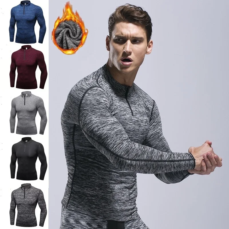 Vedo Compression Shirt Dropshipping Custom Logo Polyester Slim Fit Fleece Long Sleeve Fitness Clothing Zipper Shirt Men GYM Wear