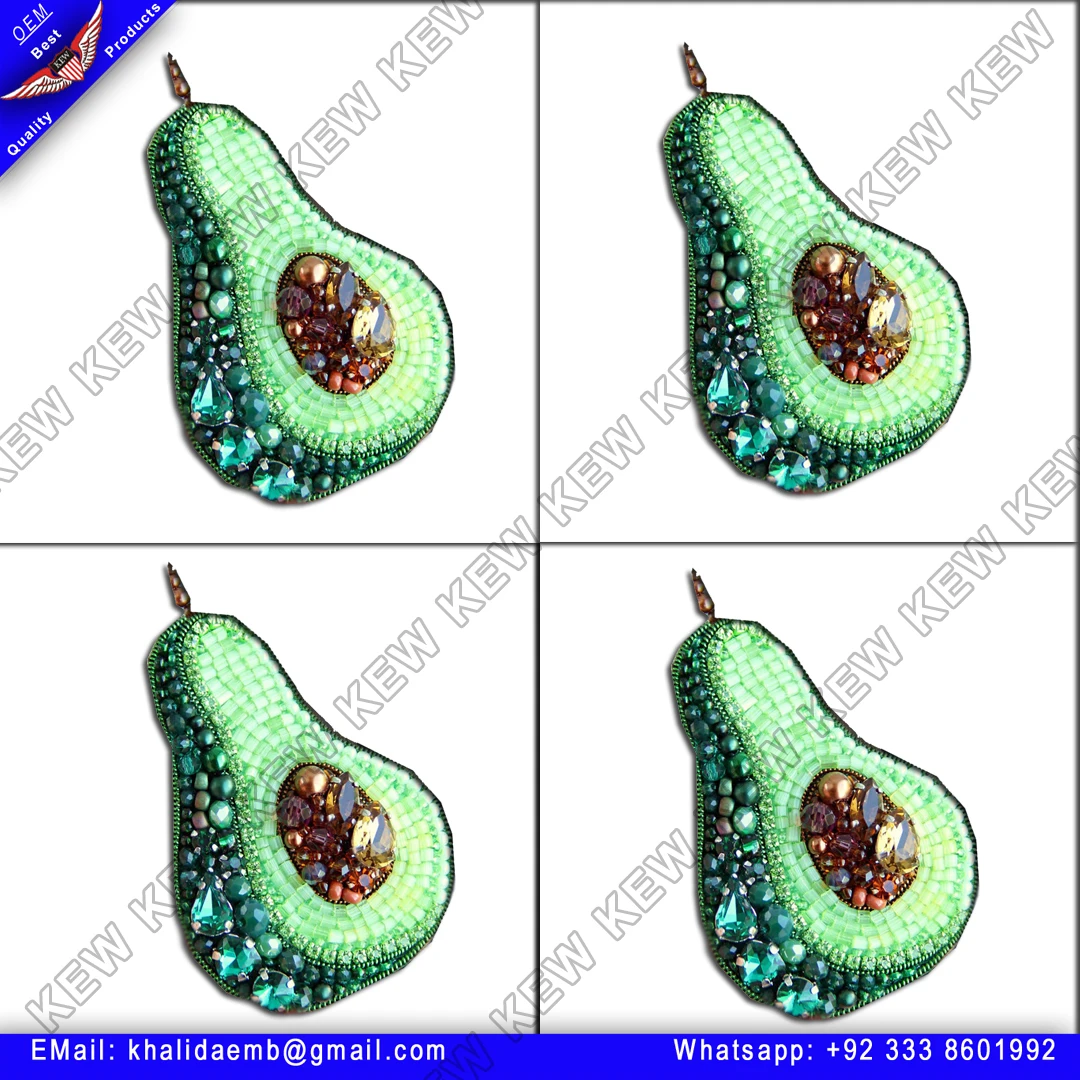 Beaded brooch avocado. Embroidered brooch avocado. Beaded jewelry avocado Green  brooches handmade party wedding USA UK Europe