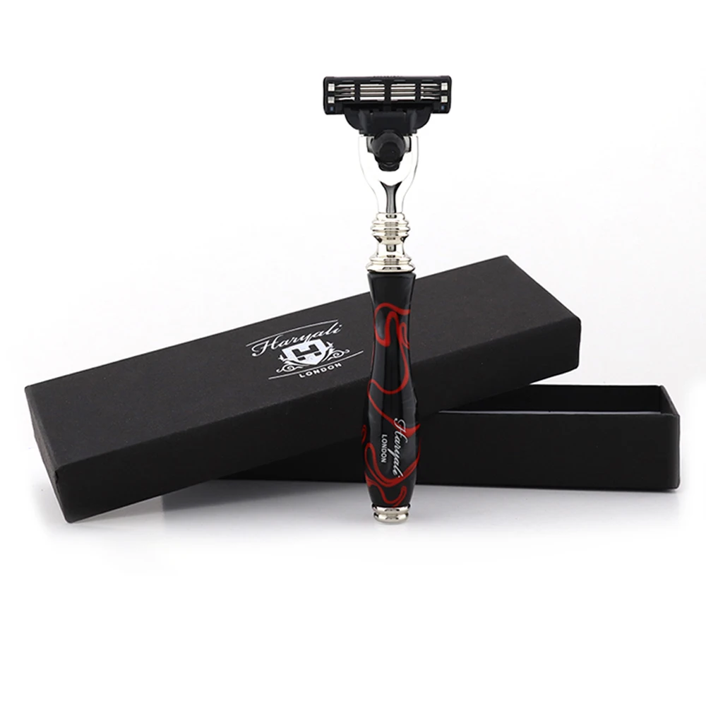 
Classic Professional triple edge shaving razor in Black and Red Color Resin Handle for Men Gift 