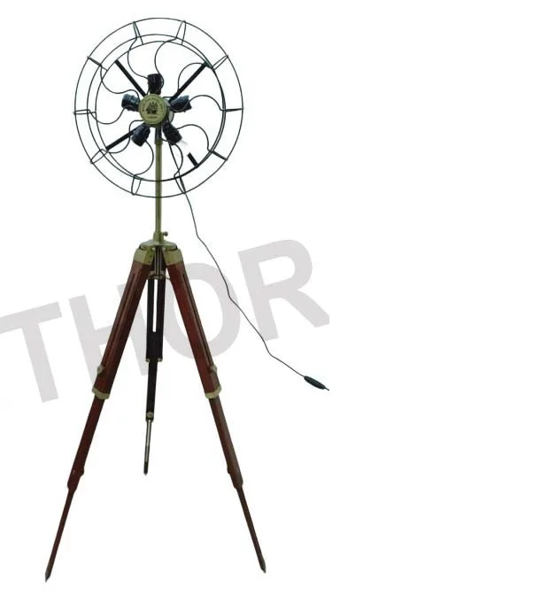 Nautical Spot Light Fan Floor Lamp Tripod Wooden Stand  Home Decorative Item