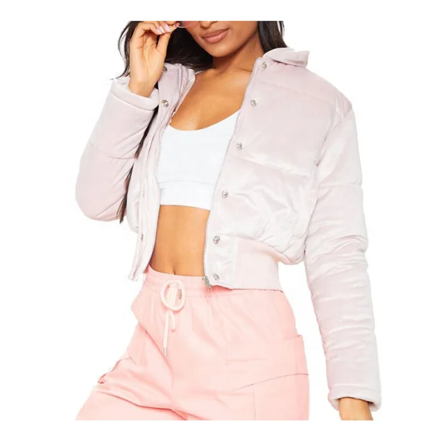 High Quality New Design Custom Windproof stylish cropped women velvet puffer jacket
