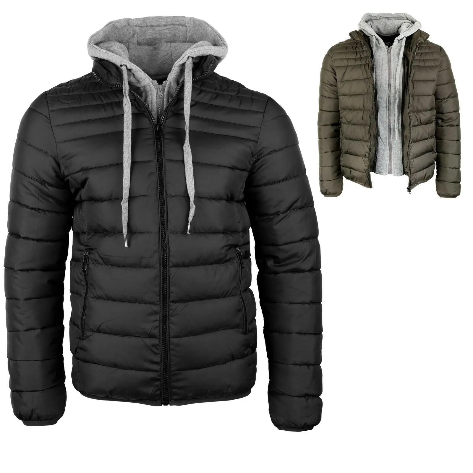 Mens Jackets Zip Up Hood Quilted Bubble Coat Plain Padded Puffer Winter Warm New