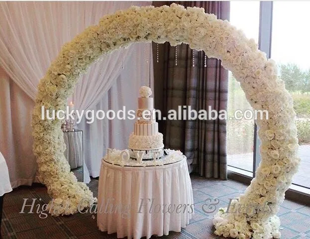 Factory sale round shape rose and hydrangea white wedding arch wholesale