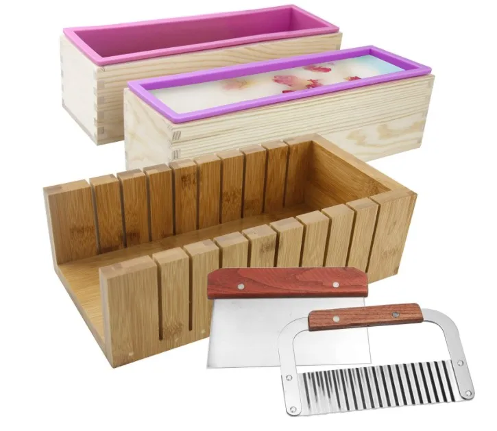 
Silicone Soap Wooden Box Mould-Soap Cutting Tool Set Wooden Bamboo (with Scraper) 
