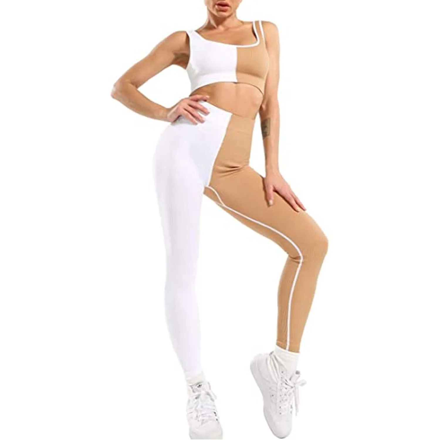 Private Label Fitness Sexy Wear Camo Zipper Sports Bra Washing Tank Top And Legging Workout Gear Women