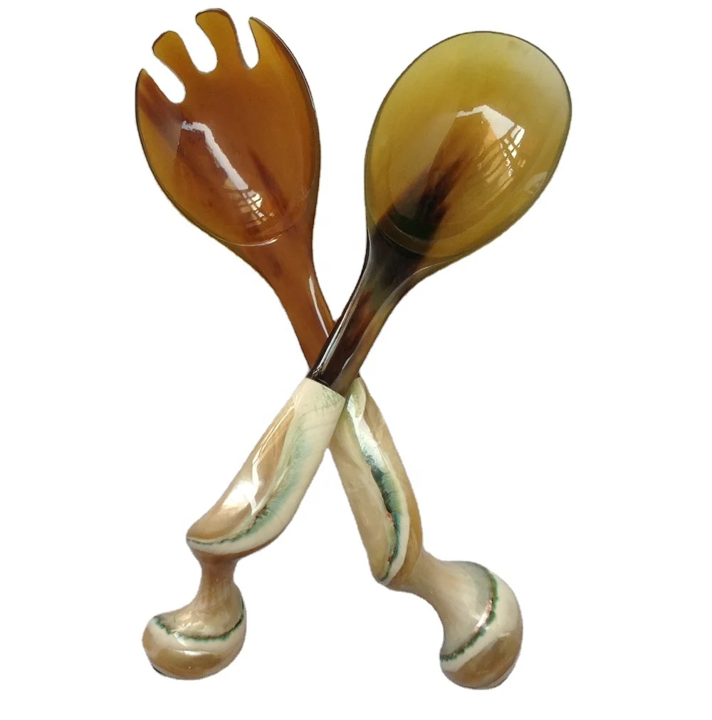 Natural Horn Mixing & Cooking Salad Server 100% Natural Salad Bowl with Server Set Solid Buffalo horn Fork and Spoon For Fruits