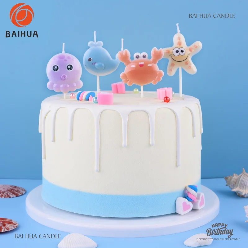 New Trend  Three-Dimensional  Exquisite Design Ocean Theme Fish Starfish Crab Shape Birthday Cake Candles For Parties