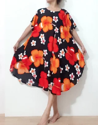 BOHO hippie rayon Women Summer  kaftan  plus size umbrella dresses  handmade hibiscus floral vintage retro beach cover up dress