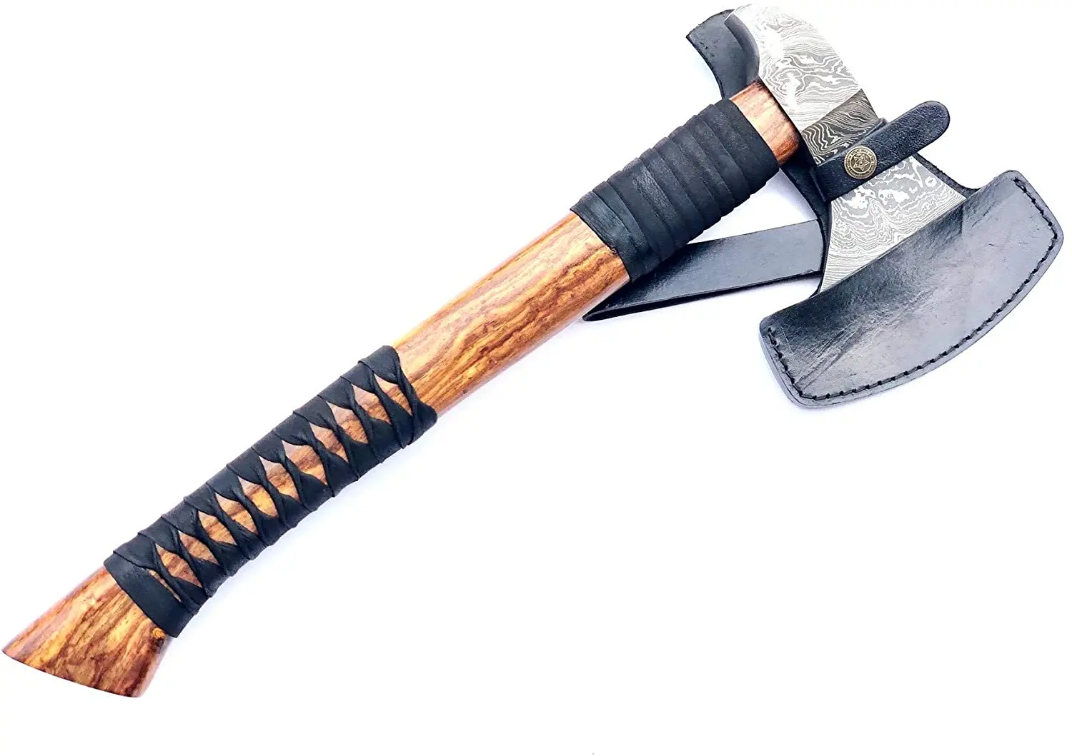 
Custom Handmade Damascus Steel Viking Style Axe Camping Axe High Quality Tactical Axe Hatches With leather sheath 