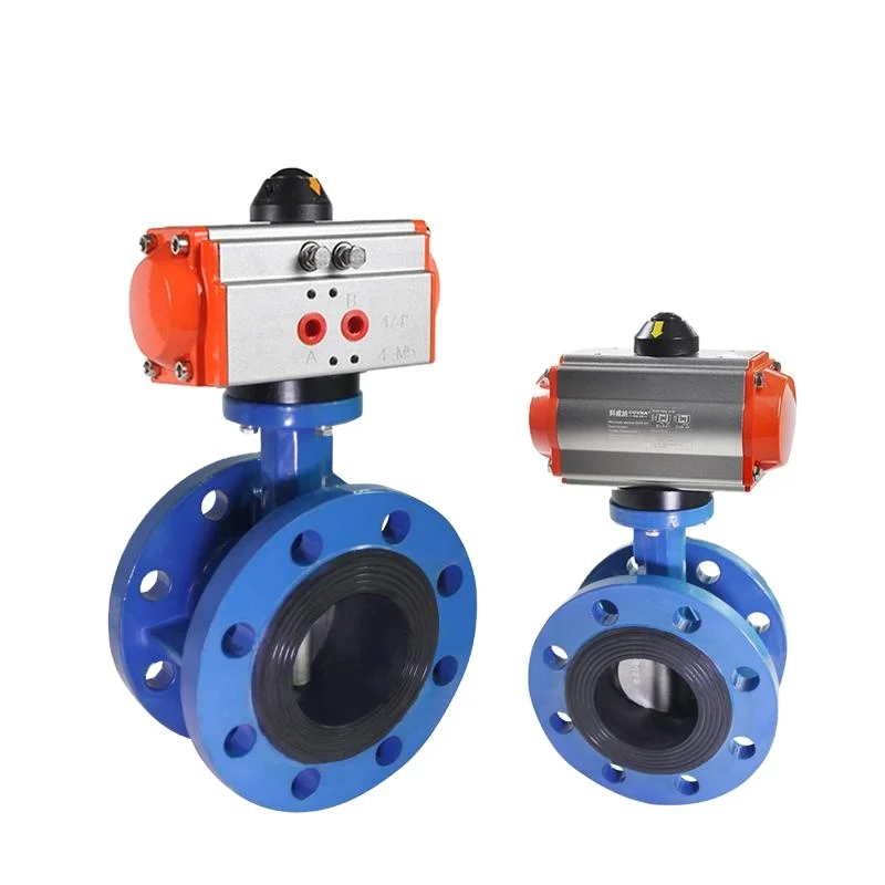 COVNA Air Control Valve Double Flanged 6 Inch Butterfly Valves With Pneumatic Actuator