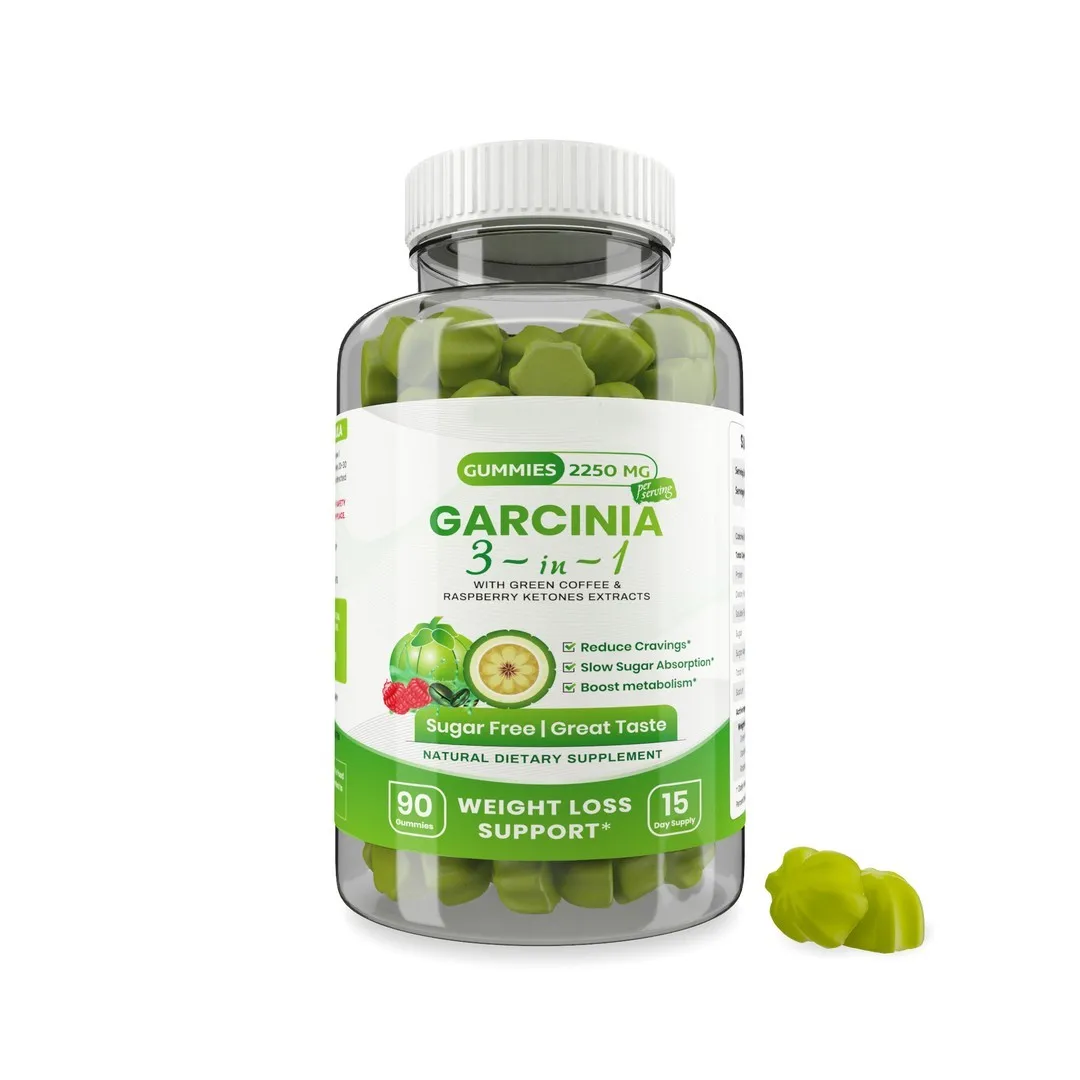 Garcinia Cambogia Gummies Sugar Free Boost Metabolism Pure Extract with Green Coffee and Raspberry Ketones 60 Ct.