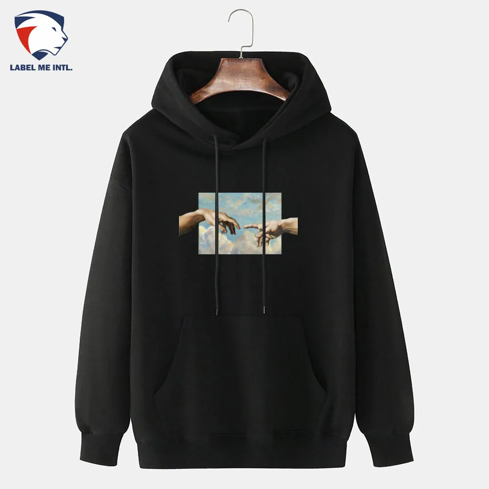 
Mens Touch Hand Graphic Print 100% Cotton Solid Casual Pullover Hoodie 