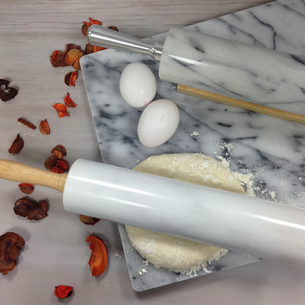 [Holar] Taiwan Made 18 Inch Natural White Marble Rolling Pin with Wooden Handle