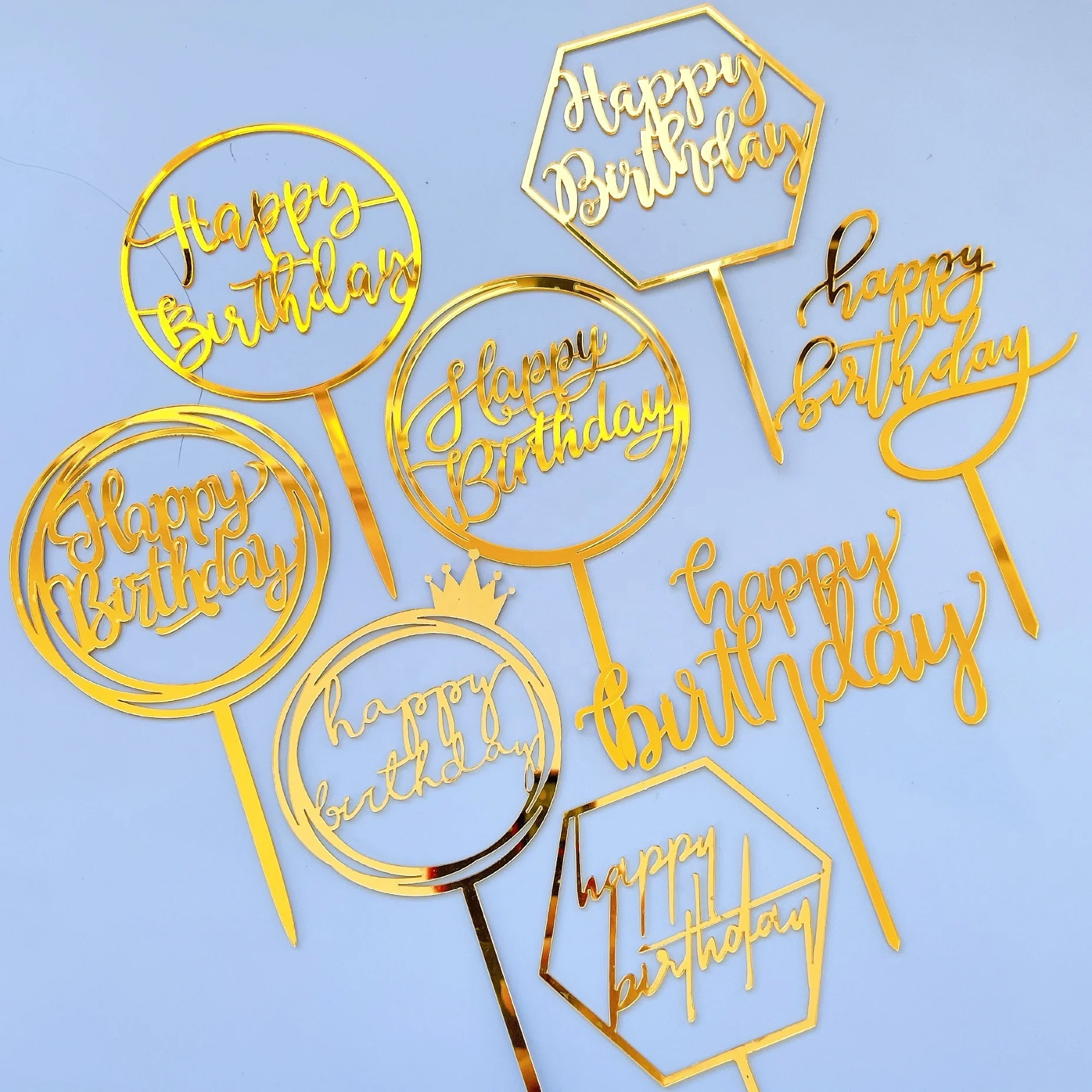New arrival mirror gold acrylic happy birthday cake toppers