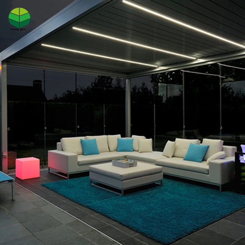 Luxury outdoor garden gazebo bioclimatic aluminium pergola with inner LED light