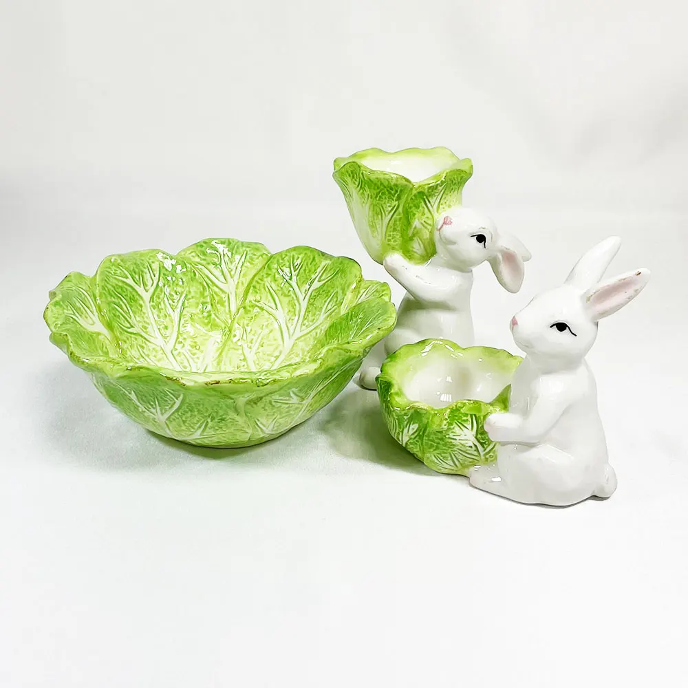 Vintage Leaf Shaped Ceramic Cabbage Soup Salad Pottery Bowl