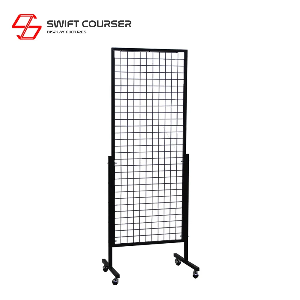 Wire mesh panel black metal rack floor bag grid spinner display for retail store