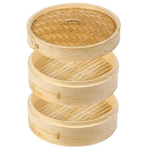 Eco Friendly Wholesale High Quality Dimsum Use Custom OEM Round Vietnam Dia 10 cm 4 inch Best 1 2 Tier Bamboo Steamer Basket