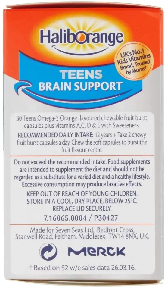 Haliborange Teensense Omega 3 Orange Flavour Chewable Capsules (30) (EAN 5012335112308) Haliborange Brain Support