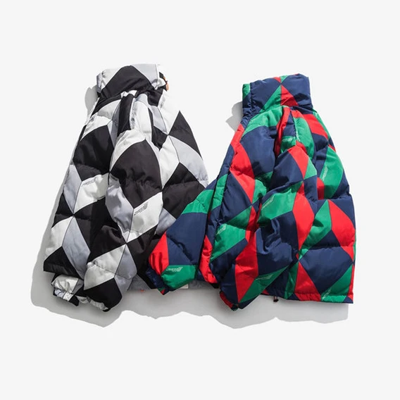 Оригинальный производитель зимняя мужская стеганая куртка-пуховик контрастных цветов с 3d принтом синель вышивка пуховик зимние куртки из органического хлопка