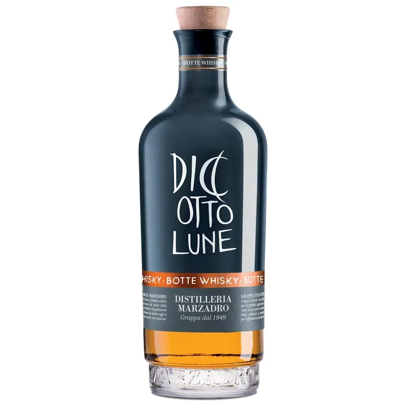 Italian high quality GRAPPA LE DICIOTTO LUNE  WHISKY, refined in whisky woodbarrels For Export