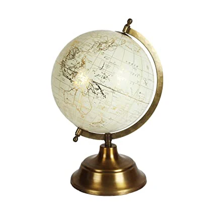 Antique Brass Metal World Globe Stand Cream Geography Product