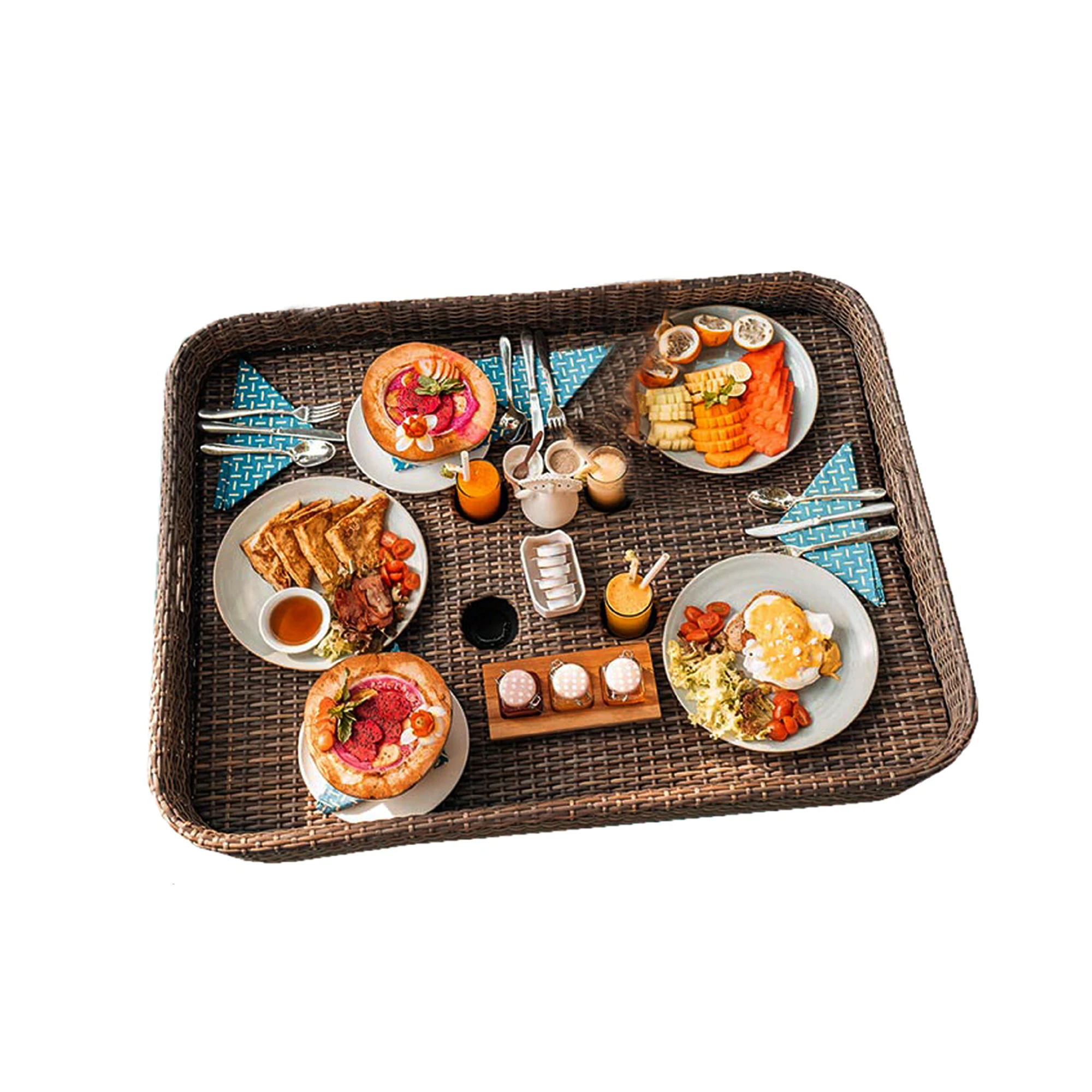 new arrival round rattan serving trays luxury breakfast trays with handles modern floating serving trays