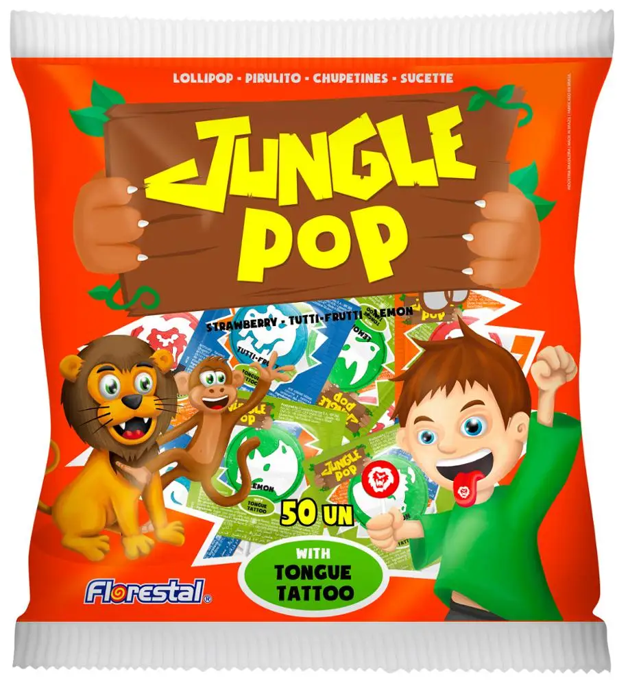 80350 - Jungle Tutti-Frutti, Strawberry, Lemon Tongue Tattoo Pops 12g 24x50un
