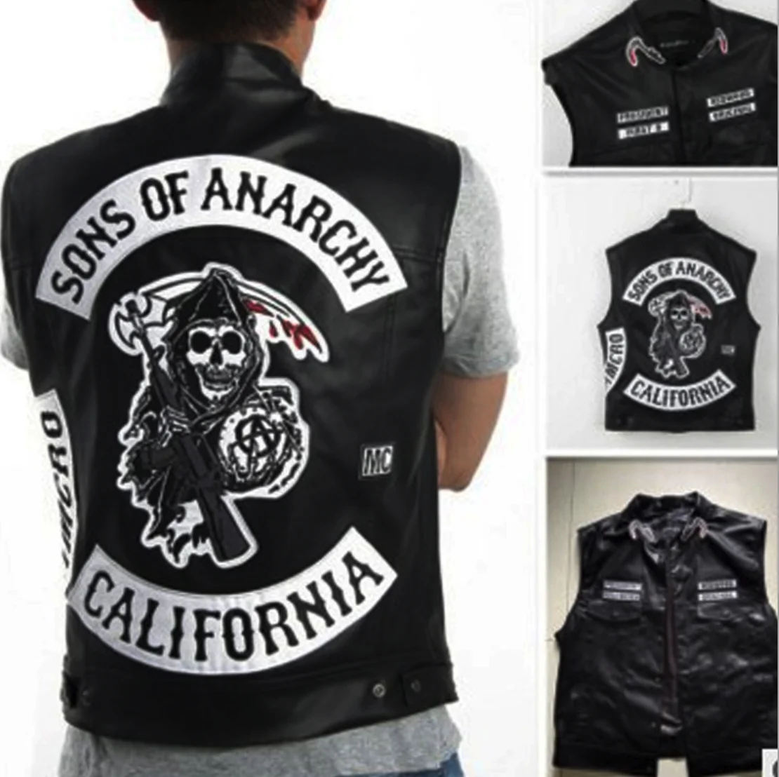 OEM Custom Custom Motorcycle Real Leather Waistcoat Embroidery Collarless Club Style Vest with Quick Draw Pocket Vest Club