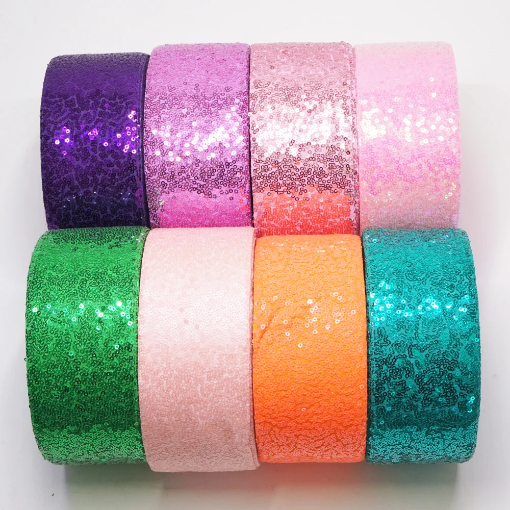 75mm Glitter Sequin fabric Ribbon for Hair Bows Headband Customize 25 yards Ribbons Yards Roll Wholesale DIY