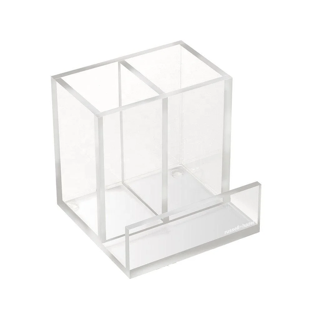 Custom Acrylic Pen Box, Lucite Pencil Holder with Printing Logo Square and Round Shape Desktop Organizer