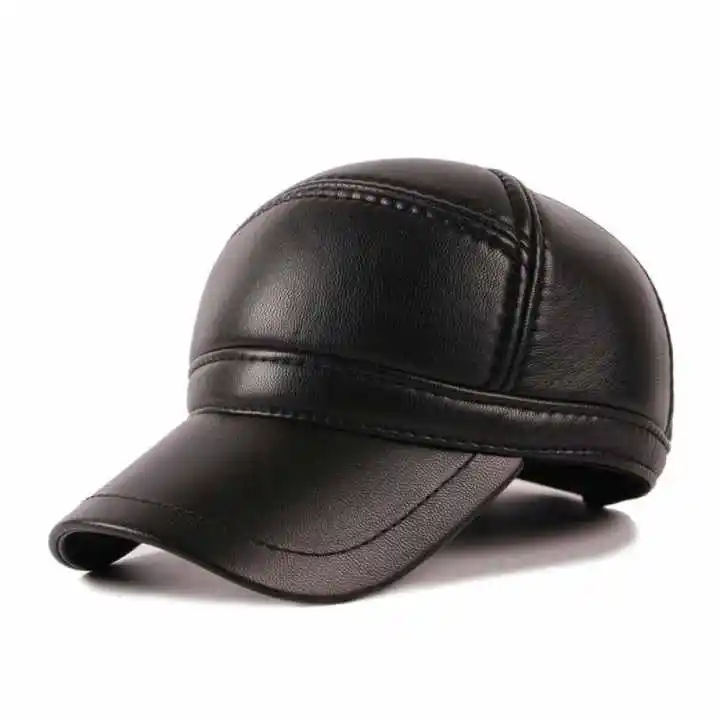 Customized Logo Men Black Leather Badge Flat-Top-Caps Hats Flat-Top Low MOQ Baseball-Cap